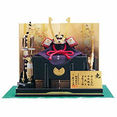 五月人形: 加藤峻厳作 兜 紺裾濃縅 張り合わせ小札 大短冊二曲屏風 【D-68】