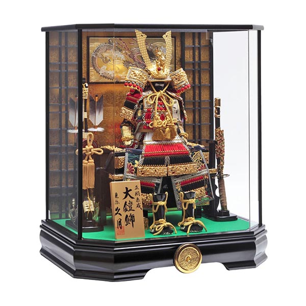 五月人形 久月 久月 鎧 正絹 色々縅 六角 前面アクリルケース 取付ケース入り 詳細画像 久月 五月人形 久月 鎧 正絹 色々縅 六角 前面アクリルケース 取付ケース入り 詳細画像