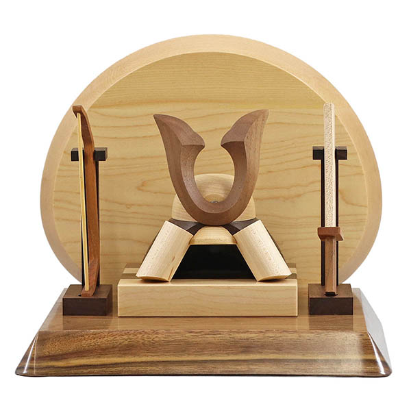 木製 無垢材の兜 muku （むく） 立体大鍬形 弓・太刀 高級木材使用台屏風セット