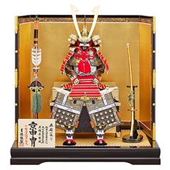 五月人形: 平安一水作 正絹赤絲縅 純金箔押鎧 鎧飾り 【961H81562】