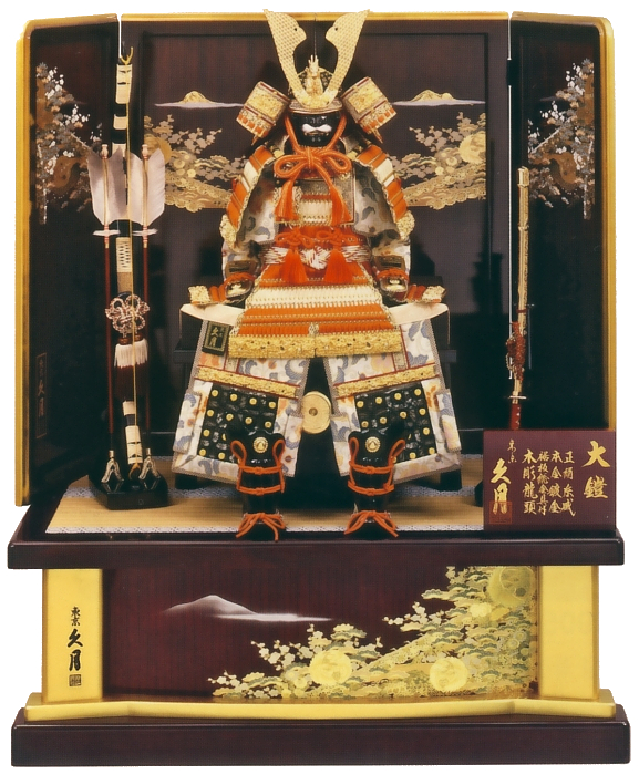 正絹朱糸中白縅12号大鎧<br>壮麗桐枠屏風飾り