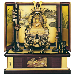 五月人形: 金箔押小札　正絹緋縅15号大鎧　高雄秋景桐枠屏風飾り