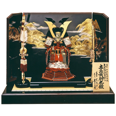 中村宗光作　伝源義経奉納<br>1/3正絹赤糸縅胴丸鎧<br>久月監製