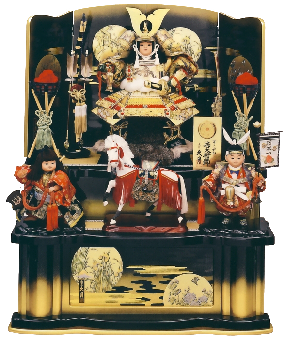 彫金色々縅 11号若大将<br>紺塗二段飾り(四君子)桃金付飾り