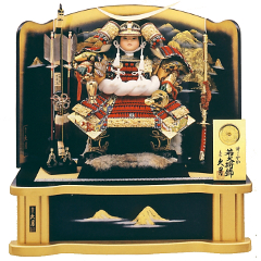 五月人形: 赤糸縅11号若大将<br>天橋立屏風飾り