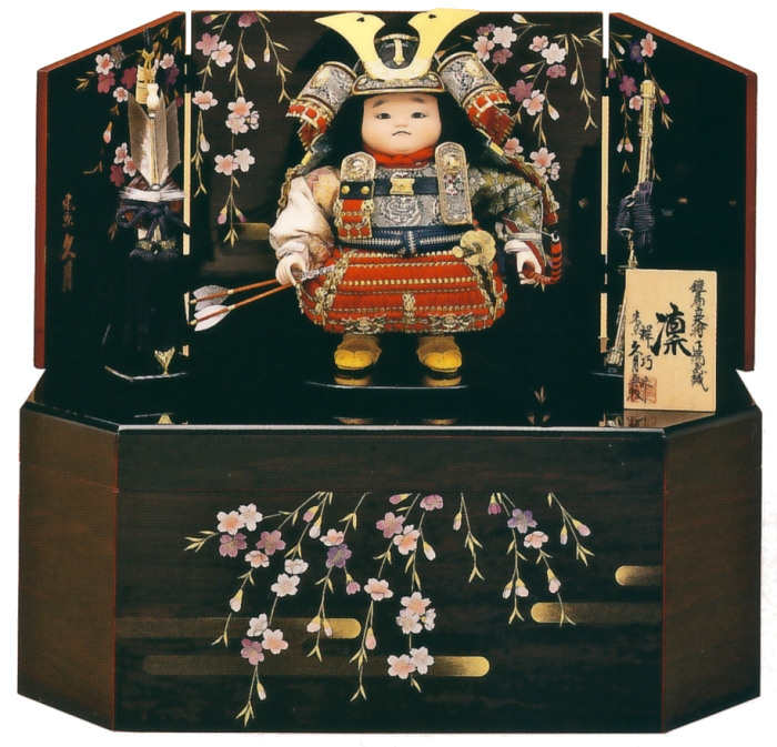 祥巧作　正絹紅赤糸縅　鎧着立大将　収納箱飾り　久月監製