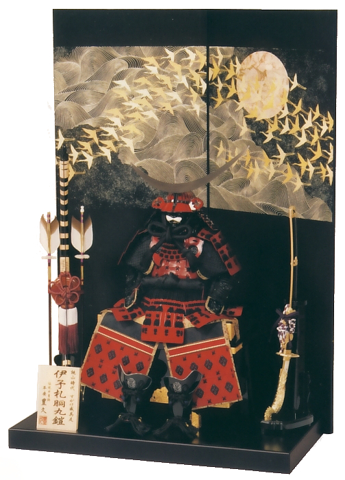 四分の一　赤塗　伊達政宗<br>オルゴール　黒色付