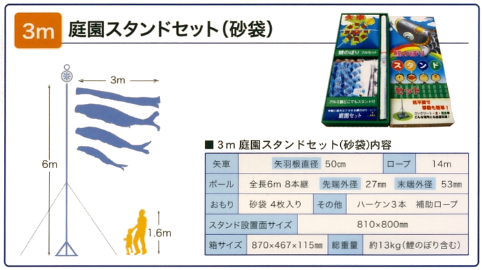 黄金兜３Ｍ庭園スタンドセット（砂袋）