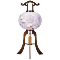 樟絹二重描き絵（木製・電気コード式）【家紋代込】