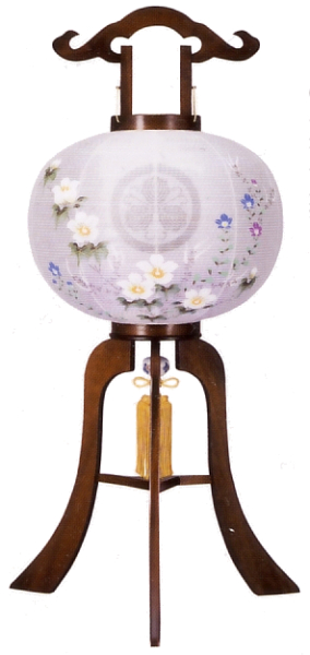 樟絹二重描き絵（木製・電気コード式）【家紋代込】