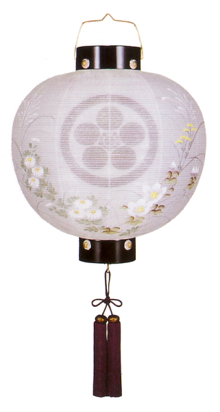 門提灯丸絹二重描き絵（木製・電気コード式）【家紋代込】