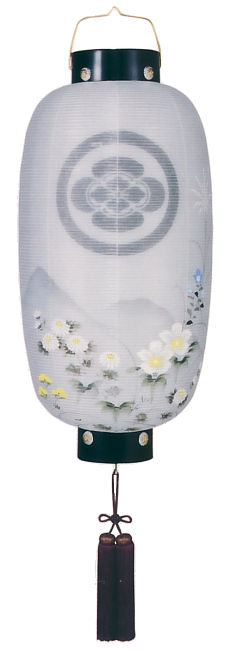 門提灯長絹二重絵入（木製・電気コード式）【家紋代込】