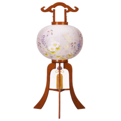 盆提灯: 萩の香絹二重絵入（木製・電気コード式）