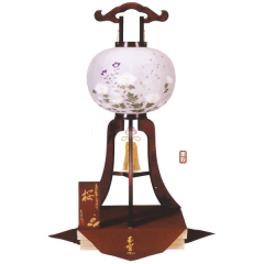 盆提灯: 銘木桜絹二重絵入桐箱入（木製・電気コード式）