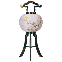 盆提灯: 花印綾型蒔絵絹二重絵入（プラスチック製・電気コード式）