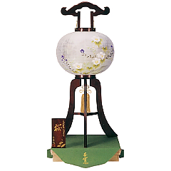 盆提灯: 銘木桜絹二重対絵桐箱入（木製・電気コード式）