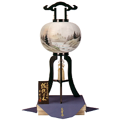 盆提灯: 銘木鉄刀木絹二重絵入桐箱入（木製・電気コード式）