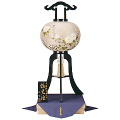 盆提灯: 銘木黒檀絹二重絵入桐箱入（木製・電気コード式）