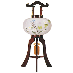 盆提灯: ワイン塗8号絹二重絵入（木製・電気コード式）