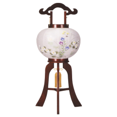 盆提灯: ワイン塗10号絹二重絵入（木製・電気コード式）