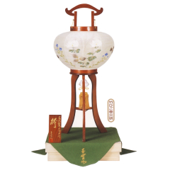 盆提灯: 銘木欅朝顔10号絹二重描き絵桐箱入（木製・電気コード式）