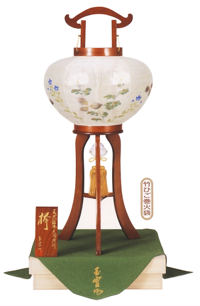 銘木欅朝顔10号絹二重描き絵桐箱入(木製・電気コード式)