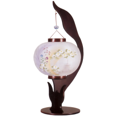 盆提灯: 若草ワイン塗12号絹二重絵入（木製・電気コード式）