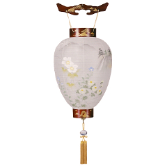 盆提灯: 別選ワイン塗蒔絵絹絵入風鎮付（木製・電池式）