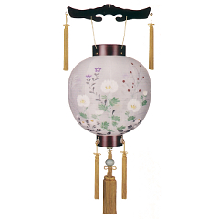 盆提灯: 御殿丸ワイン塗11号絹二重絵入風鎮付（木製・電池式）