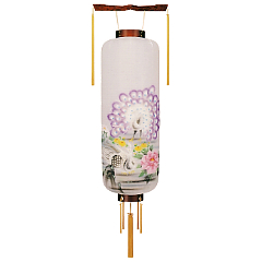 盆提灯: 博多長木製ワイン塗白孔雀（中）（電気コード式）