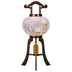 盆提灯: ワイン塗10号絹描き絵廻転（木製・電気コード式）