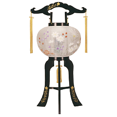 盆提灯: 桔梗蒔絵10号絹描き絵廻転（プラスチック製・電気コード式）