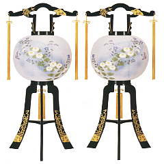 盆提灯: あかり12号竹蒔絵対絵廻転（対入）（プラスチック製・電気コード式）