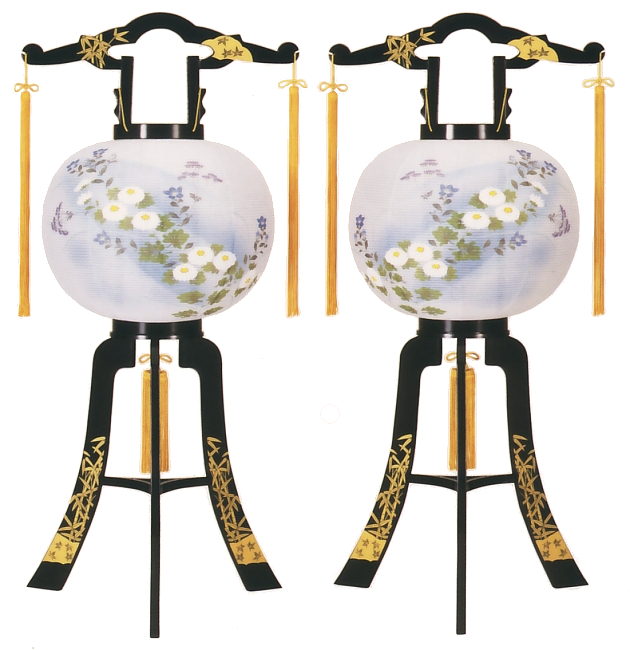 あかり12号竹蒔絵対絵廻転(対入)(プラスチック製・電気コード式)