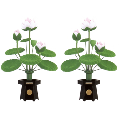 盆提灯: ワンタッチ蓮華灯No.4黒（対入）（プラスチック製・電気コード式）