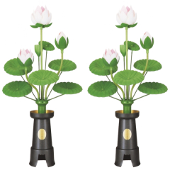 盆提灯: ワンタッチ蓮華灯三灯（対入）（プラスチック製・電気コード式）