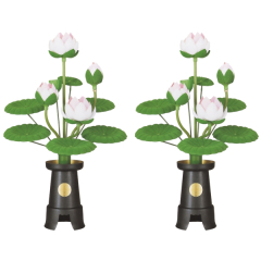 盆提灯: ワンタッチ蓮華灯四灯（対入）（プラスチック製・電気コード式）