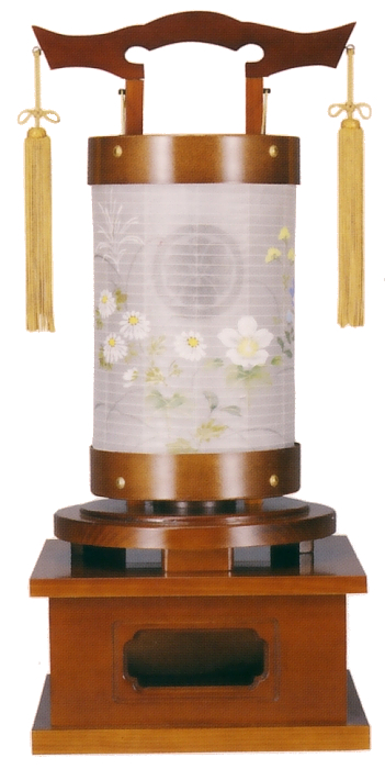 愁霊燈 欅塗(木製・電気コード式)【家紋代込】