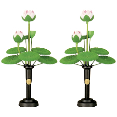 盆提灯: ワンタッチ蓮華灯二灯（対入）（プラスチック製・電気コード式）