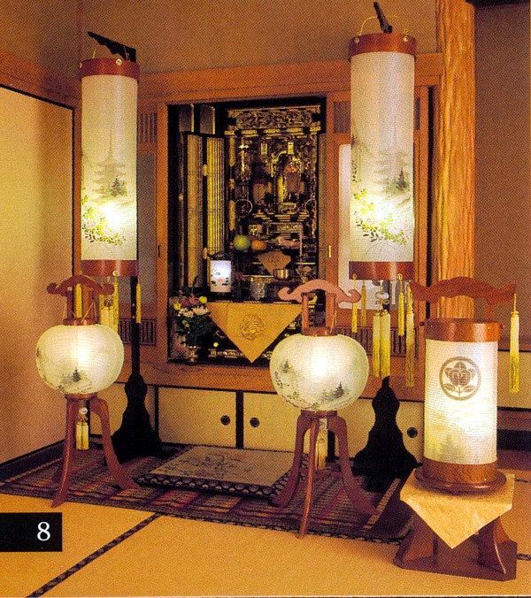 回忌灯　本黒塗二重張り（晩秋）台付
