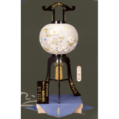 盆提灯: 会津塗12号本金蒔絵絹二重絵入（木製・電気コード式）