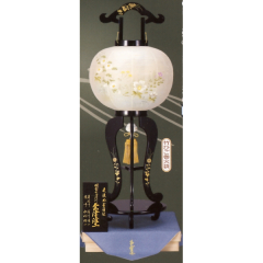 盆提灯: 会津塗盆付大11号本金蒔絵絹二重絵入（木製・電気コード式）