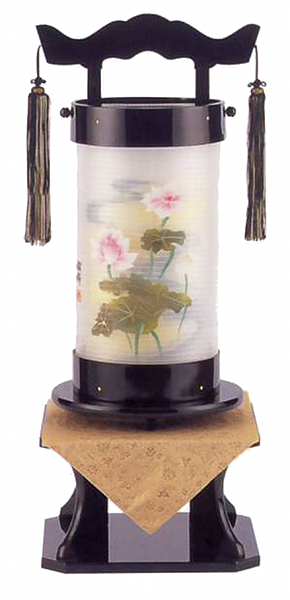 回忌灯　本黒塗　二重張り＜蓮＞（電気コード式）