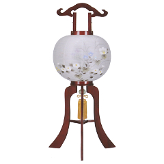 盆提灯: ワイン塗絹二重絵入（木製・電気コード式）