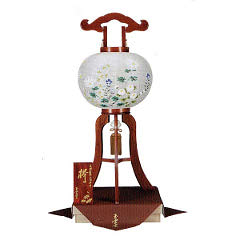 盆提灯: 銘木欅絹二重絵入桐箱入