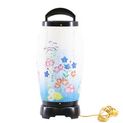 盆提灯: 回転 せいらん 紙張・レース 桔梗に撫子 電気コード式 プラスチック製 回転筒付