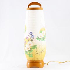 盆提灯: 回転あけぼの 3号 チーク 芙蓉ぼかし 紙張・レース プラスチック製 電気コード式