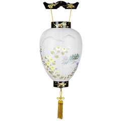 盆提灯: 御所提灯 別選 蒔絵絵入 プラスチック製 電池式（コードレス：LED仕様）