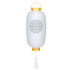 盆提灯: 門提灯長 菊の香 絹二重 無地 白木 (中) 神道 木製 電気コード式 【家紋入代込】