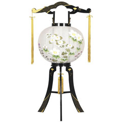 盆提灯: 綾型蒔絵 絹 絵入 電気コード式（LED仕様） プラスチック製